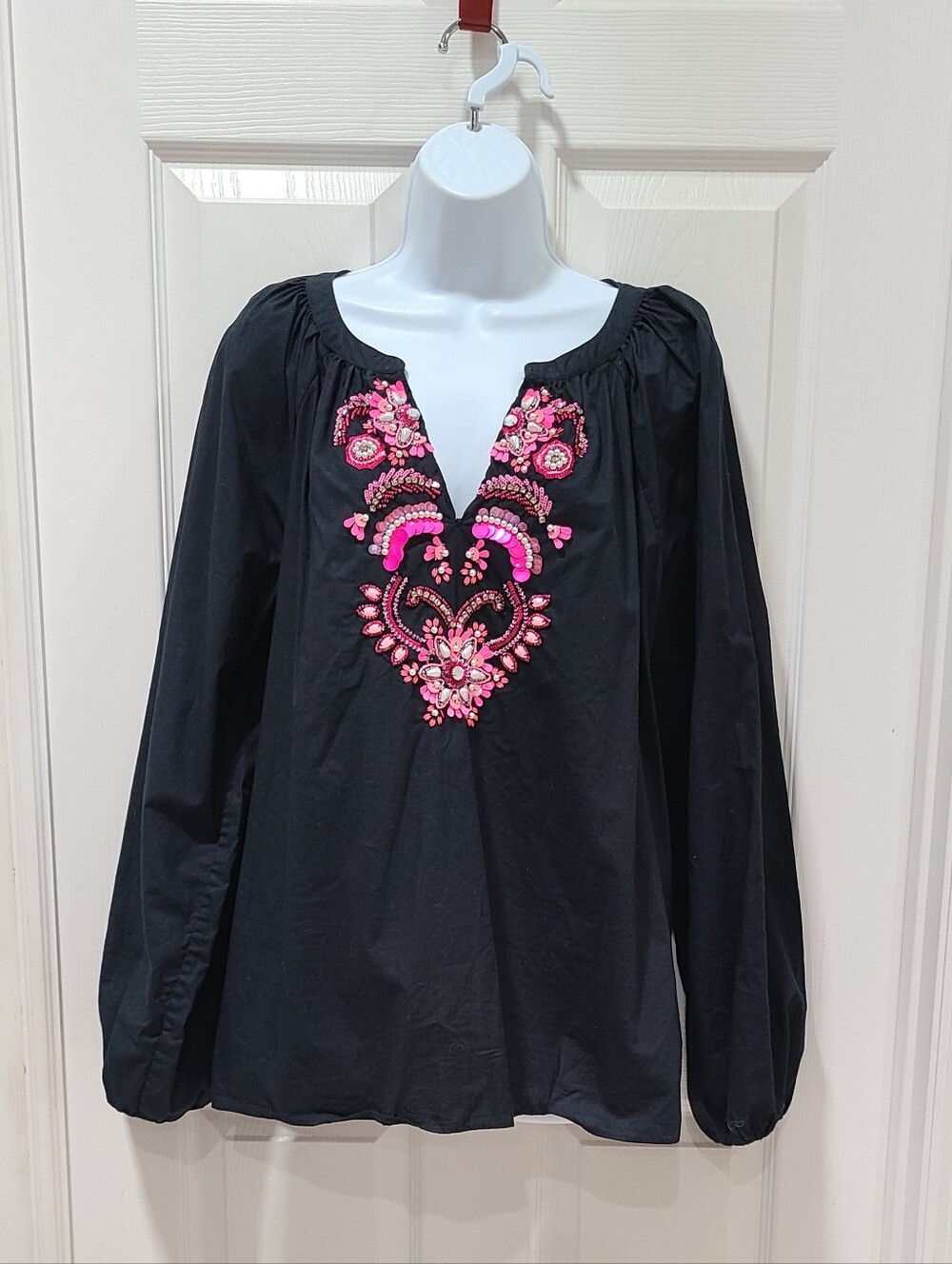Lilly Pulitzer Iva Black Tunic with Pink Embellishments Long Sleeve XL
